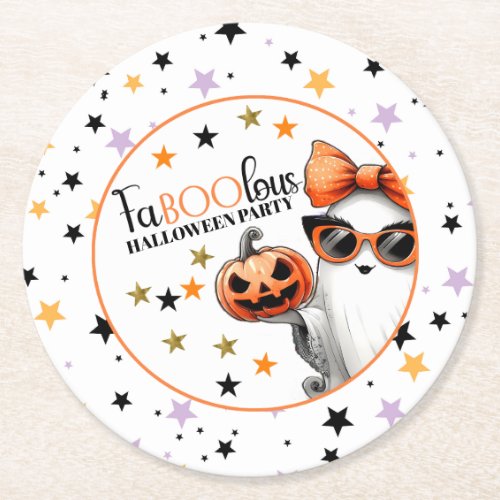 FaBOOlous Halloween Party Round Paper Coaster