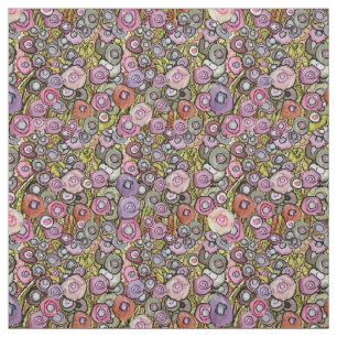 FABRIC ABSTRACT CIRCLE FLOWERS PINK GREEN DK LINES