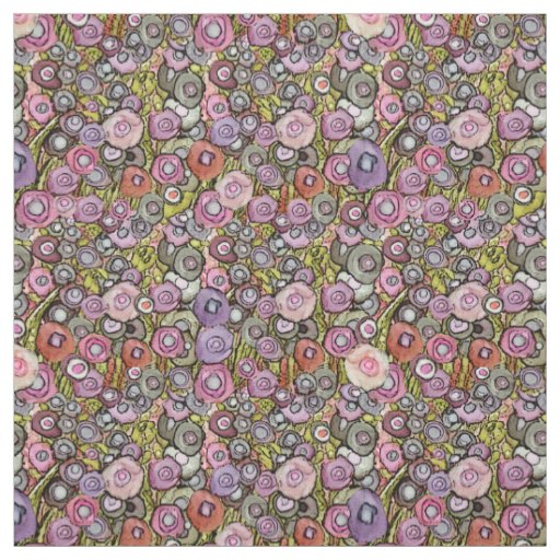 FABRIC ABSTRACT CIRCLE FLOWERS PINK GREEN DK LINES