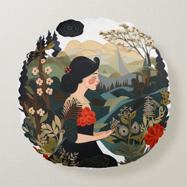 Fabric and Creativity Round Pillow (Front)