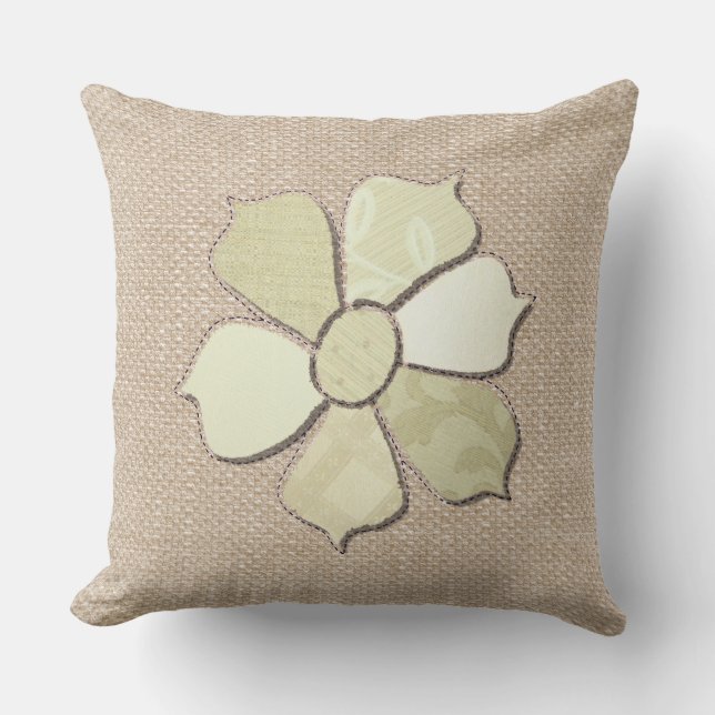 Fabric Applique Flower Collage Throw Pillow (Front)