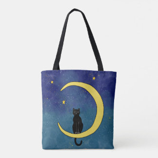 Fabric bag with a cat sitting in the moon design