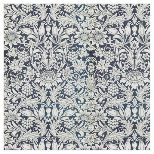 Fabric- Blue and White Art Nouveau Pattern Fabric