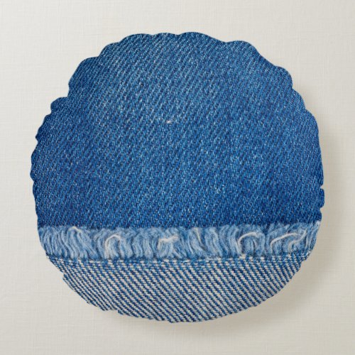 Fabric Blue Jeans Background Denim texture Round Pillow