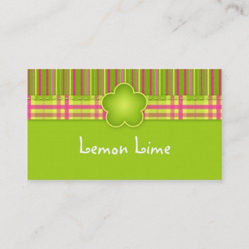 Fabric Business Card Plaid Stripes Lime Green