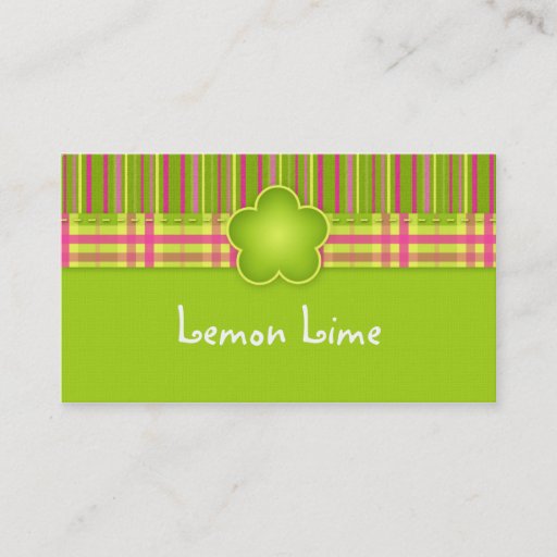 Customizable Fabric Business Card Plaid Stripes Lime Green