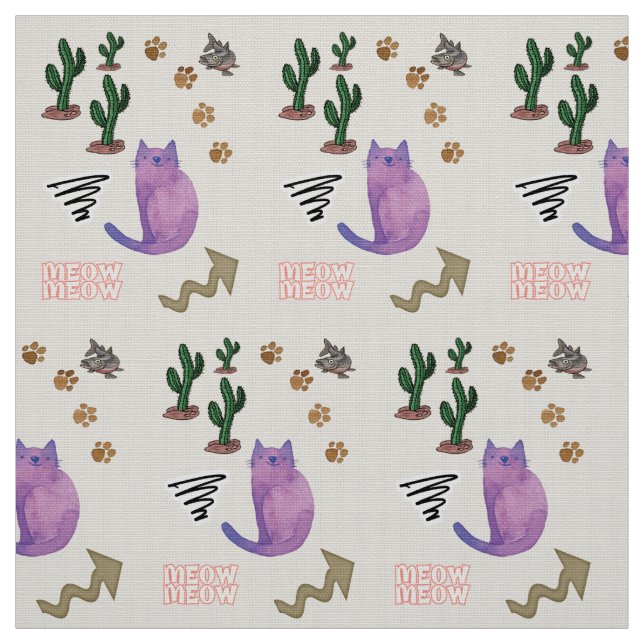 Fabric,  Cat Fish Cactus Meow Paws  Fabric (Swatch)