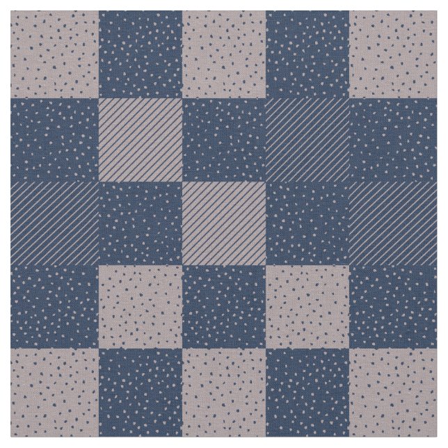 Fabric - Crazy Buffalo Check in Blue and Taupe (Close Up)