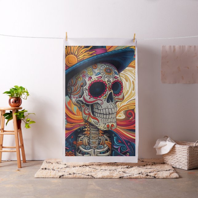 Fabric Decoupage Day of Dead Skeleton Vibrant  (In Situ)