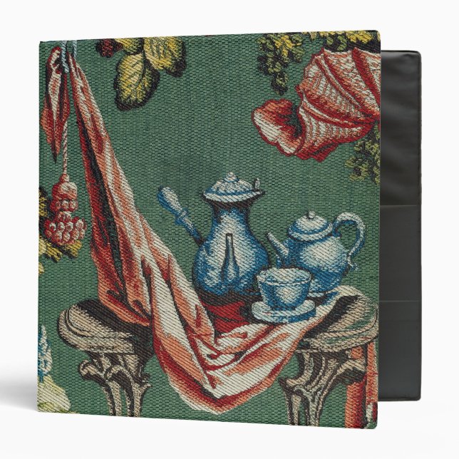 Fabric depicting a chocolate pot and a teapot 3 ring binder (Front/Inside)