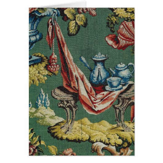 Fabric depicting a chocolate pot and a teapot cards (Front)