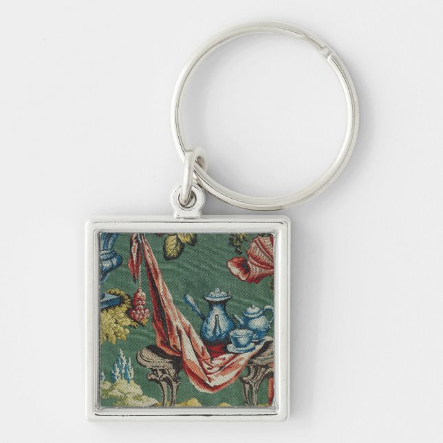Fabric depicting a chocolate pot and a teapot keychain (Front)