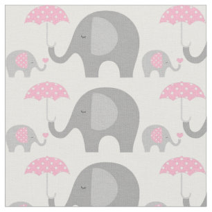 Fabric - Elephants Pink and Gray