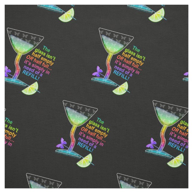 FABRIC - GLASS HALF FULL, Cocktail Humor (Swatch)
