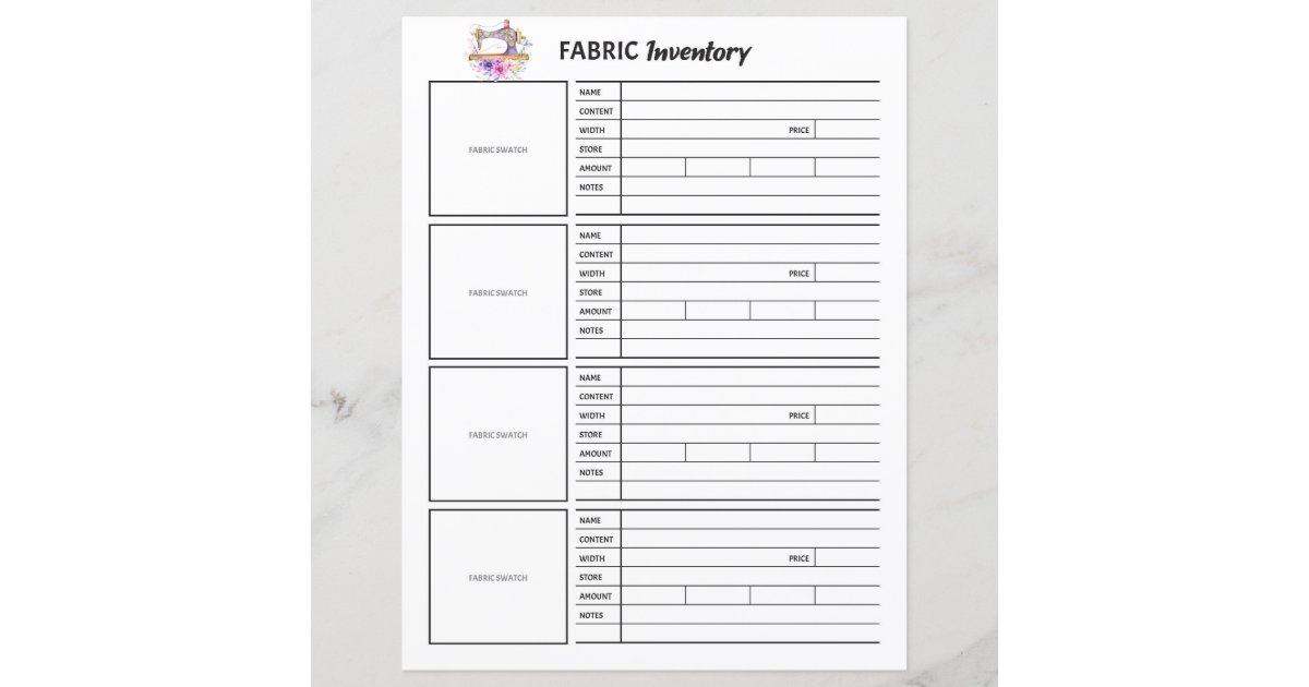 Fabric Inventory Sheet Zazzle