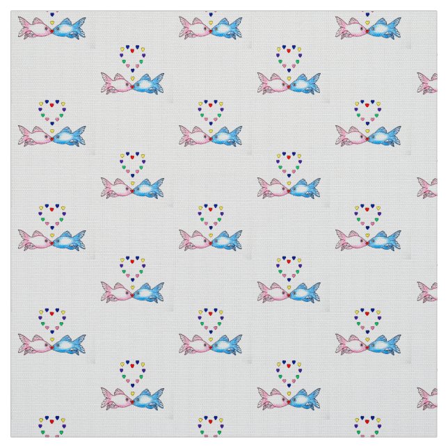 Fabric: "Kissing Fish" with Hearts Fabric (Swatch)