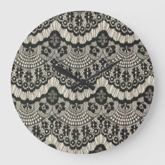 Fabric Lace Ornament on White. Large Clock