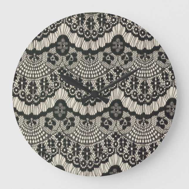 Fabric Lace Ornament on White. Large Clock (Front)