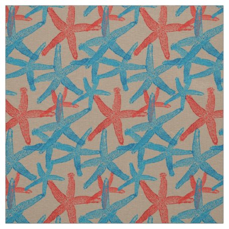 Nautical Beach Blue Starfish Pattern Fabric | Zazzle