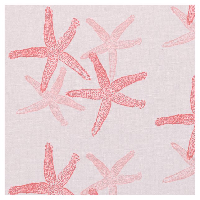 fabric Nautical starfish beach red pink (Close Up)