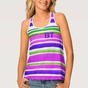 Fabric Pattern Pink Purple Green Custom Monogram Tank Top