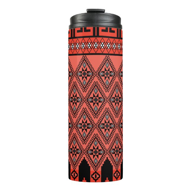 Fabric patterns: blue background decoration. thermal tumbler (Front)