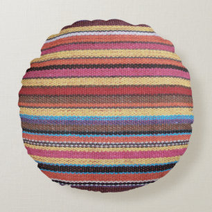 Fabric Stripes Pattern colored I + your ideas Round Pillow