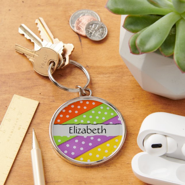 Fabric Strips, Fabric Scraps, Dots, Your Name Keychain (Desk)