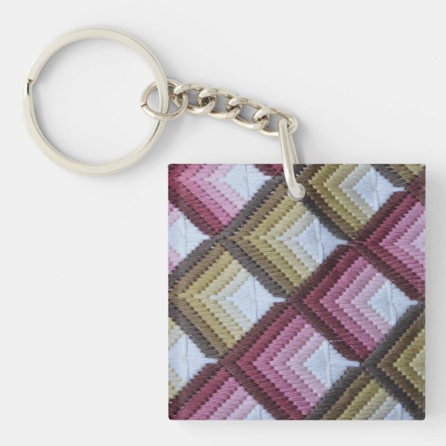 Fabric Tartan Square (single-sided) Keychain (Front)