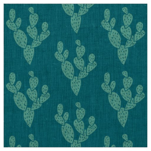 Fabric: Teal Cacti Natural Linen Fabric