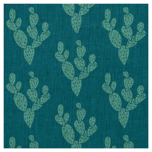 Fabric: Teal Cacti Natural Linen Fabric (Swatch)