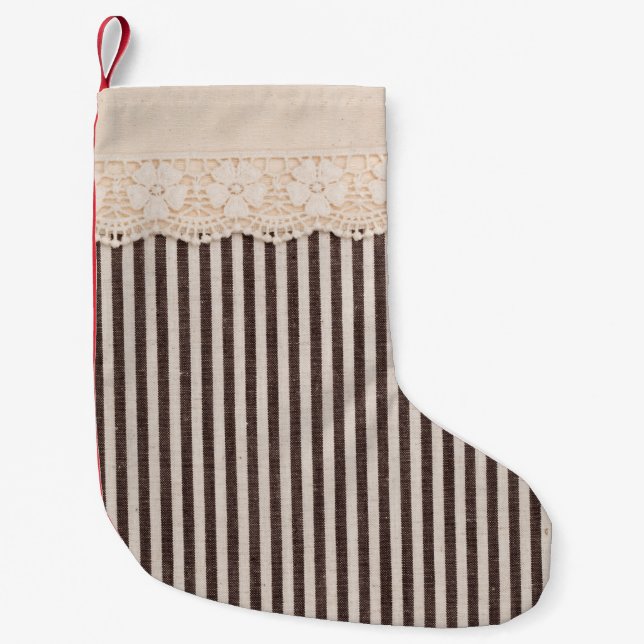 Fabric textile texture and lace for background small christmas stocking (Front)