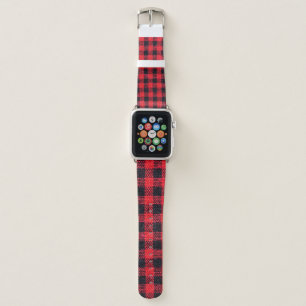 Fabric texture with grid pattern, red squares and apple watch band
