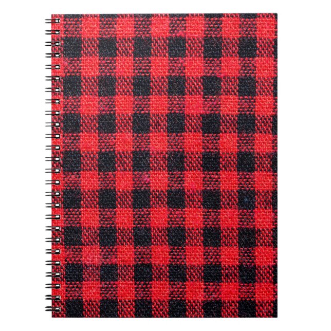 Fabric texture with grid pattern, red squares and  notebook (Front)