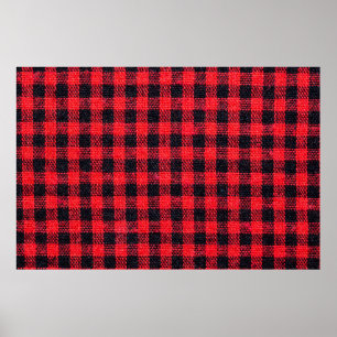 Fabric texture with grid pattern, red squares and poster