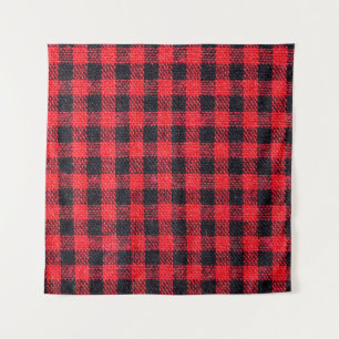 Fabric texture with grid pattern, red squares and  tapestry
