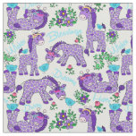 FABRIC Whimsical Baby Giraffes Birds Purple Teal