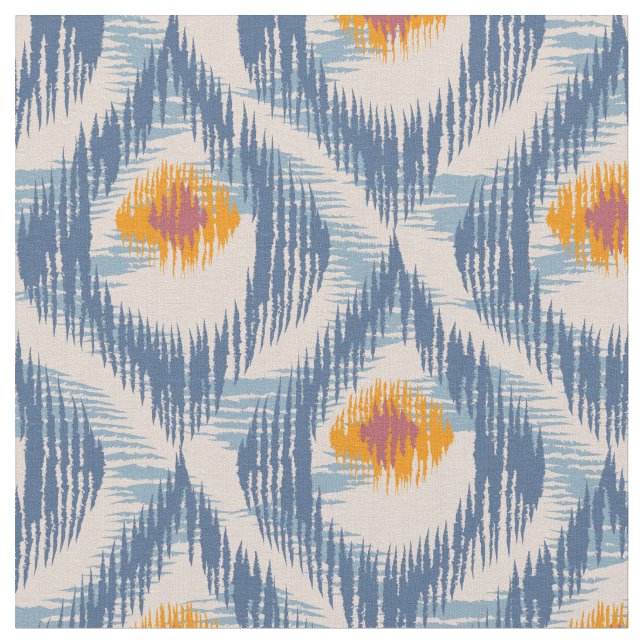 Fabric with blue ikat pattern (Close Up)