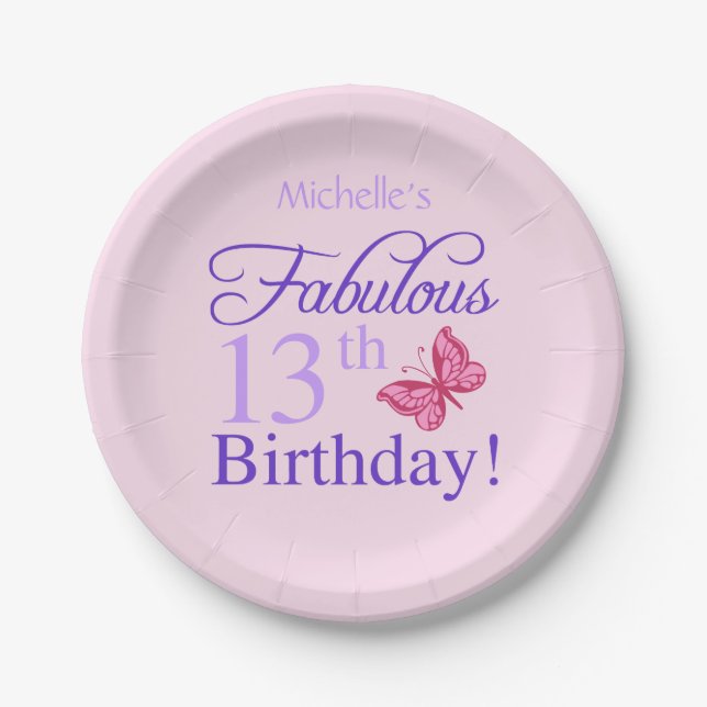 Fabulous 13th Birthday For Girls Paper Plates (Front)
