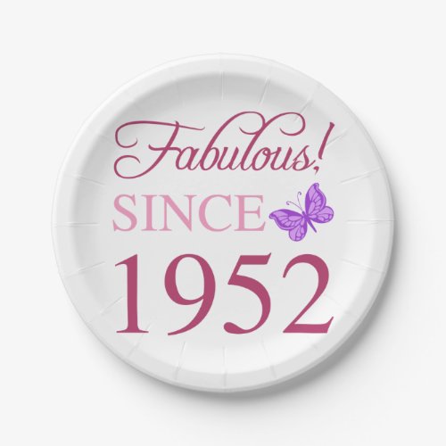 Fabulous 1952 Womens 70th Birthday Paper Plates