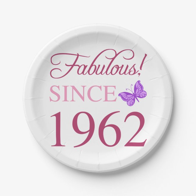 Fabulous 1962 Women’s 60th Birthday Paper Plates (Front)