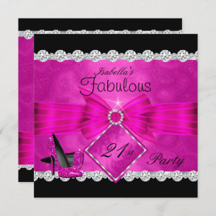 Fabulous 21 Hot Pink Black Silver Birthday Party 2 Invitation