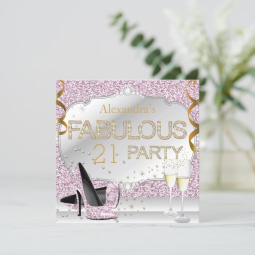 Fabulous 21 Pink Glitter Glamour Birthday Party Invitation Zazzle
