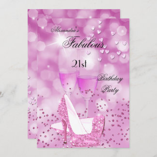 Fabulous 21st Party Shimmer Pink High Heels Invitation
