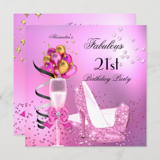 Fabulous 21st Shimmer Light Pink Heels Birthday 2 Invitation (Front/Back)