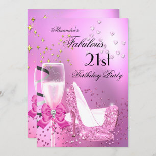 Fabulous 21st Shimmer Light Pink Heels Birthday 2 Invitation