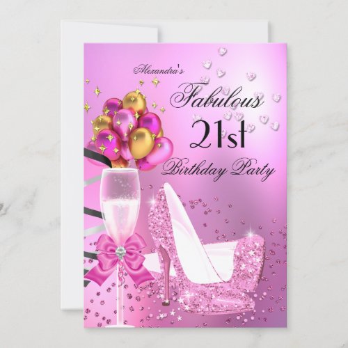 Fabulous 21st Shimmer Light Pink Heels Birthday Invitation