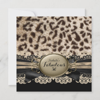 Fabulous 30 Beige Brown Black Leopard Birthday Invitation