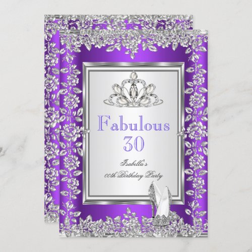 Fabulous 30 Birthday Party Purple Silver Shoes 2 Invitation