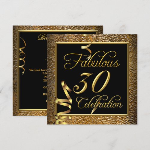 Fabulous 30 Celebration Gold Black Birthday Party Announcement